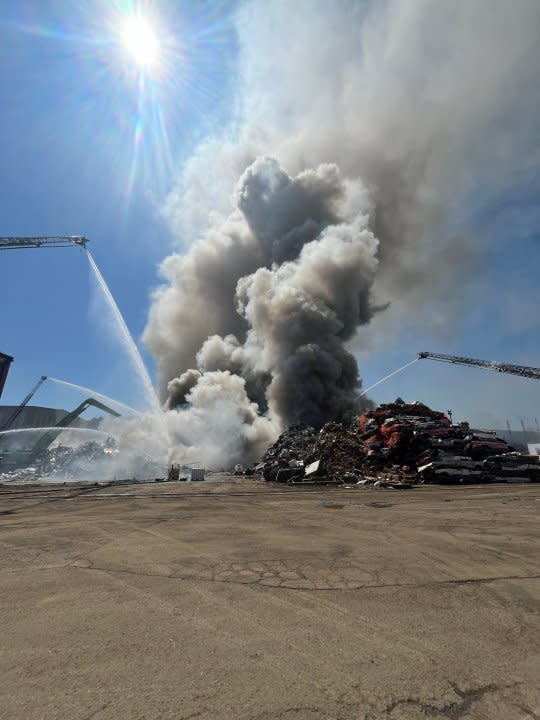 LIVE: Firefighters battle large blaze at Portland metal recycling facility