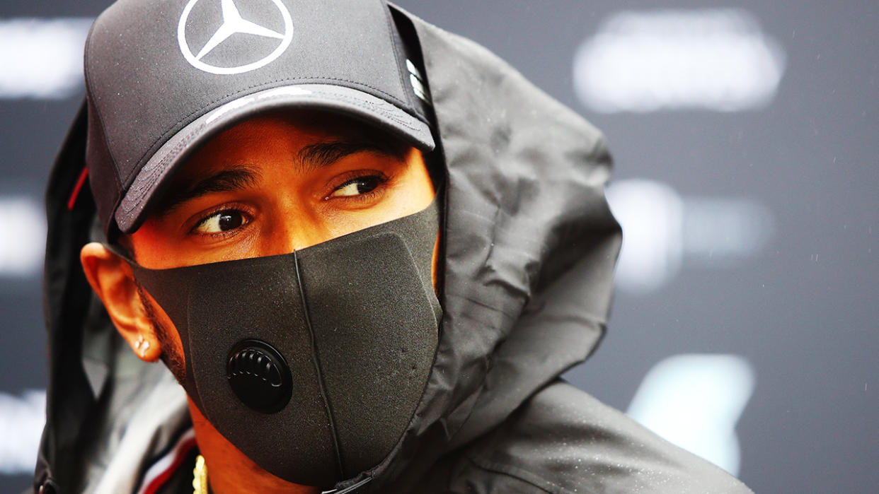 Lewis Hamilton's bid to match Michael Shchumacher's Formula One win record could be derailed after a coase of the coronavirus was detected in the Mercedes team prior to the Eifel GP at the Nurburgring. (Photo by Mark Thompson/Getty Images)