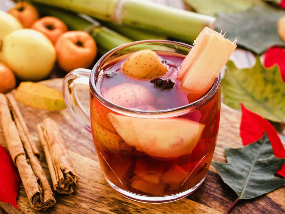 Ponche navidad mexico, mexican fruits hot punch traditional for christmas