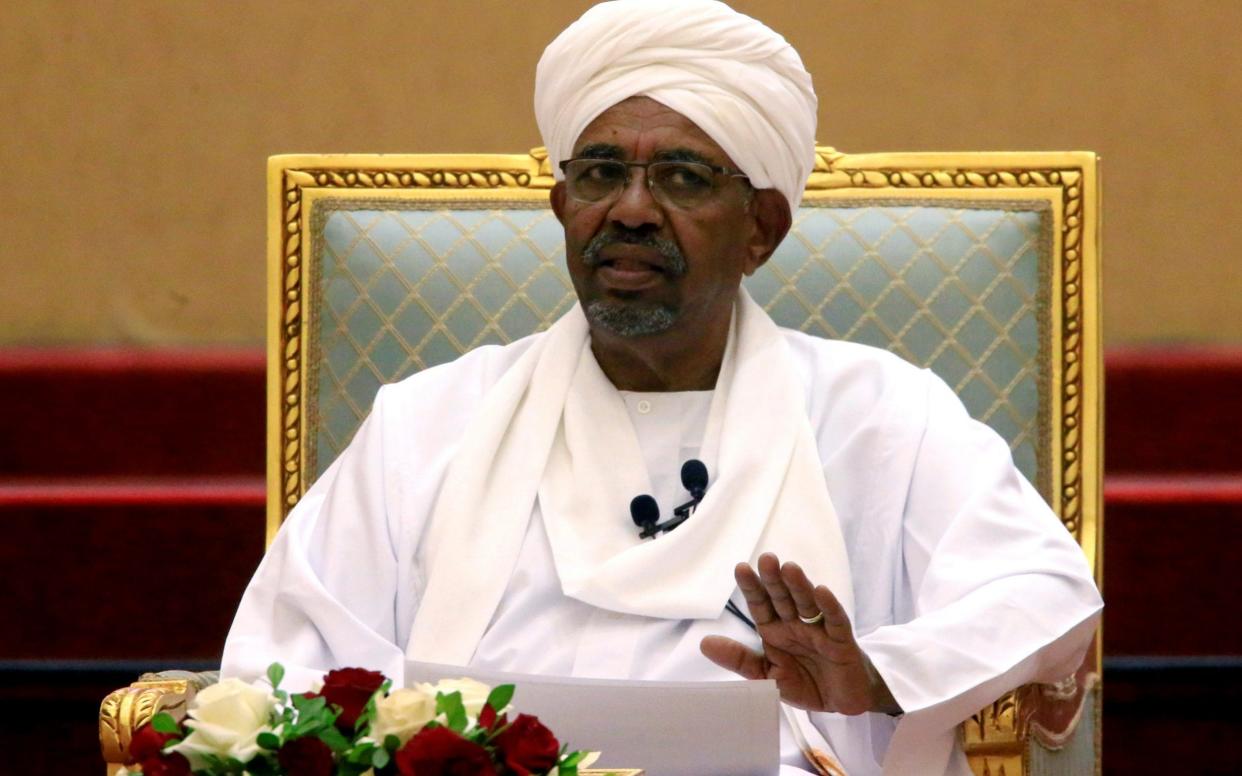 Sudanese president Omar al-Bashir speaking at the Presidential Palace in April, before he was deposed - Reuters