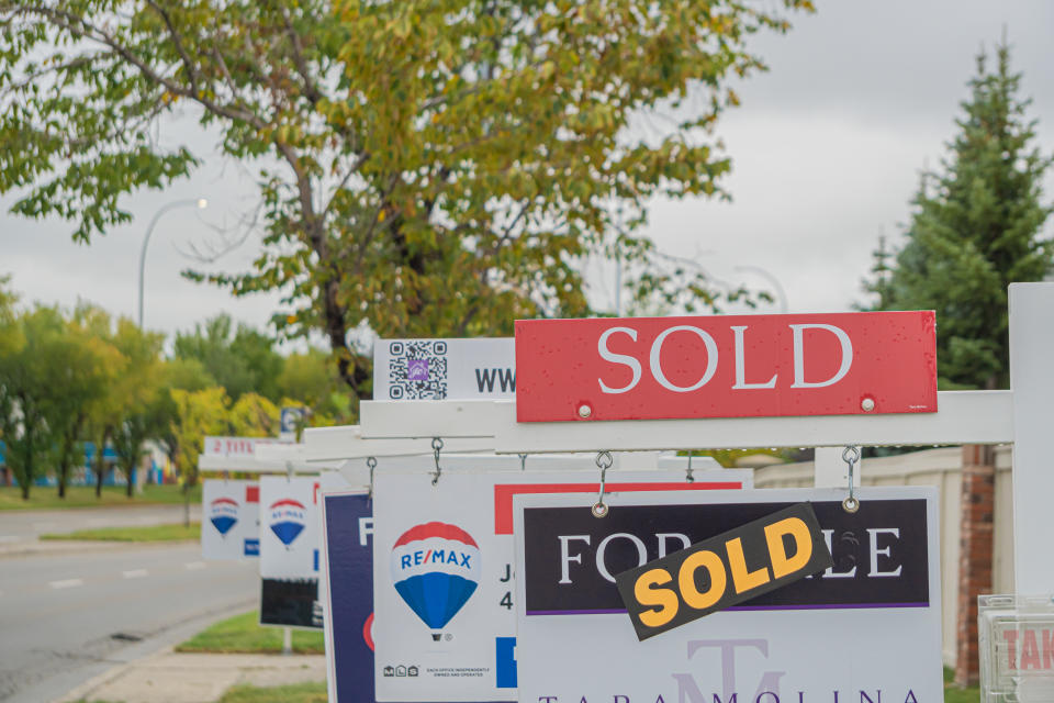 11 September 2020 - Calgary Alberta Canada - Real estate for sale signs.