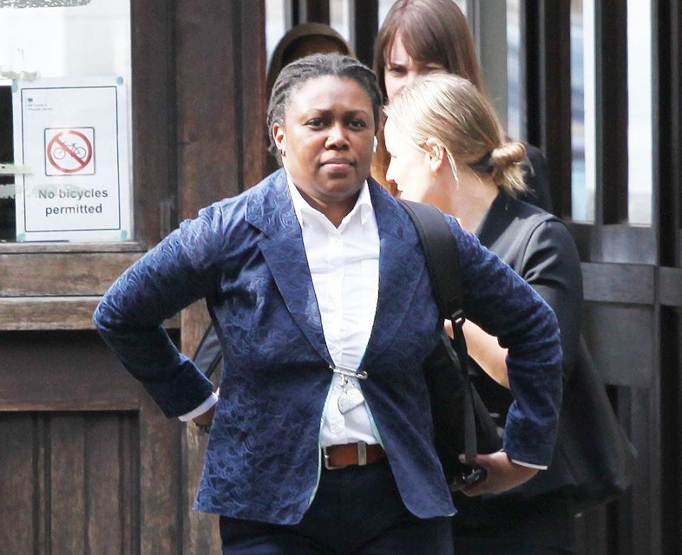 Joleen Williams leaves Central London County Court after hearing a case against the MoD