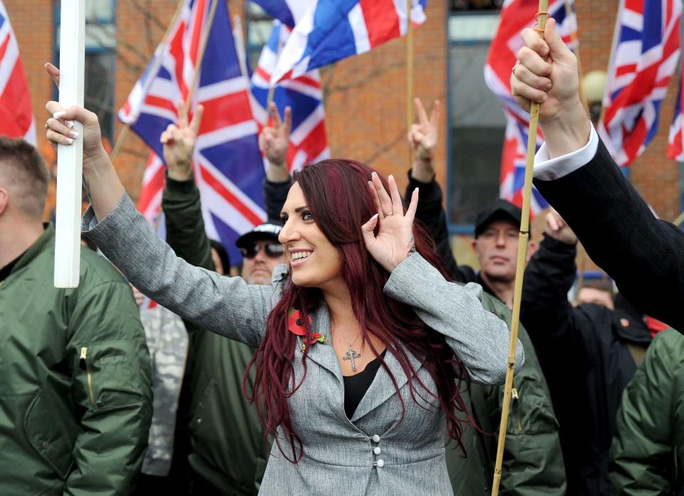 Jayda Fransen at a ‘Britain First’ rally in support in London (Rex features)