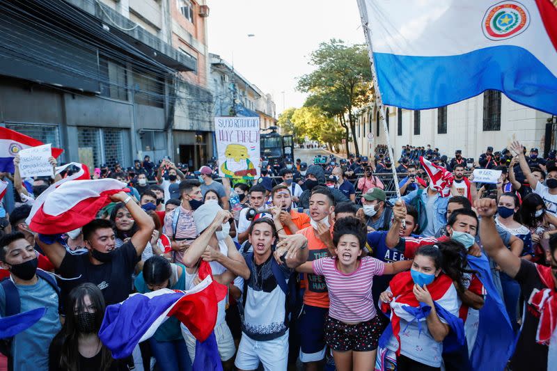 Paraguayans protest against President Mario Abdo Benitez's health policies in Asuncion