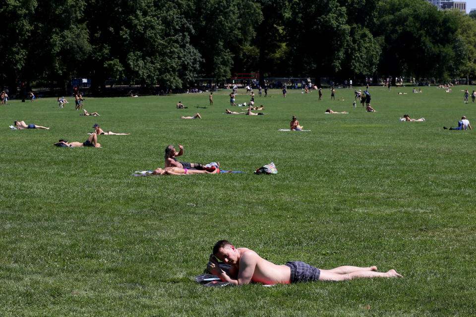 New Yorkers sunbathing in Central Park