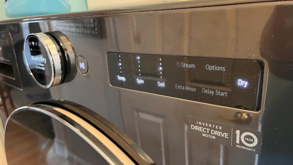 A close-up of the LG WashCombo's options panel.