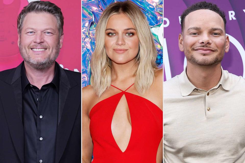 <p>Golden/NBC via Getty; Jason Kempin/Getty; Terry Wyatt/Getty</p> Blake Shelton; Kelsea Ballerini; Kane Brown