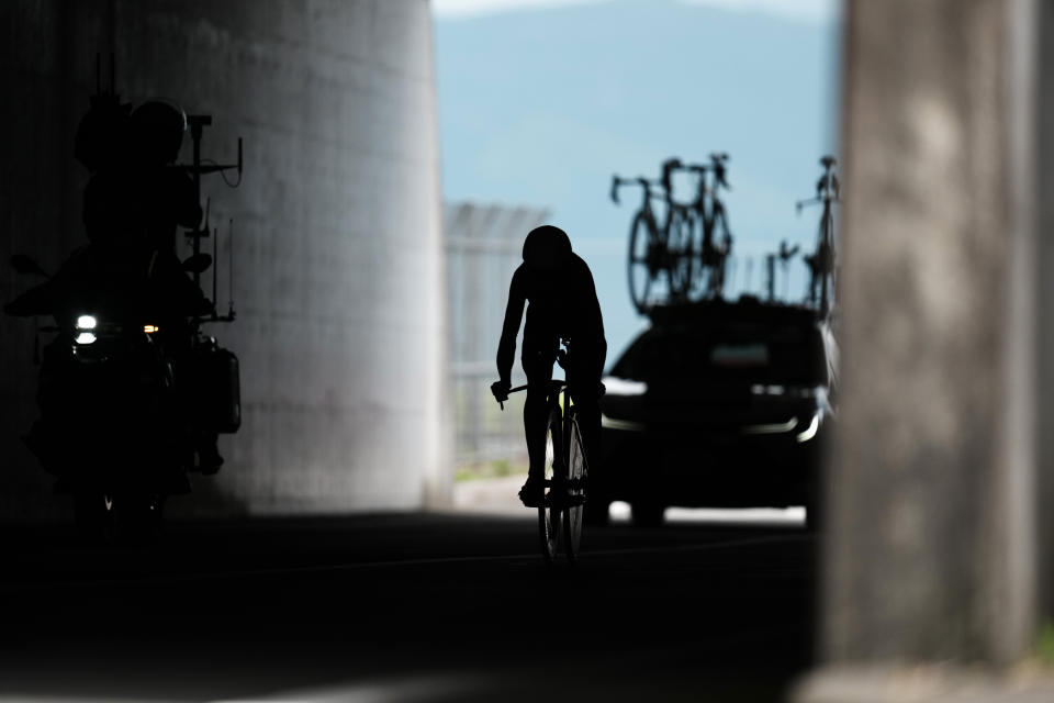 Annemiek van Vleuten of The Netherlands competes during the women's cycling individual time trial at the 2020 Summer Olympics, Wednesday, July 28, 2021, in Oyama, Japan. (AP Photo/Thibault Camus)