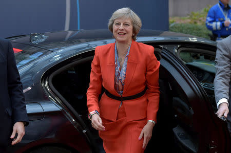 Britain's Prime Minister Theresa May arrives at the EU summit in Brussels, Belgium, October 21, 2016. REUTERS/Eric Vidal