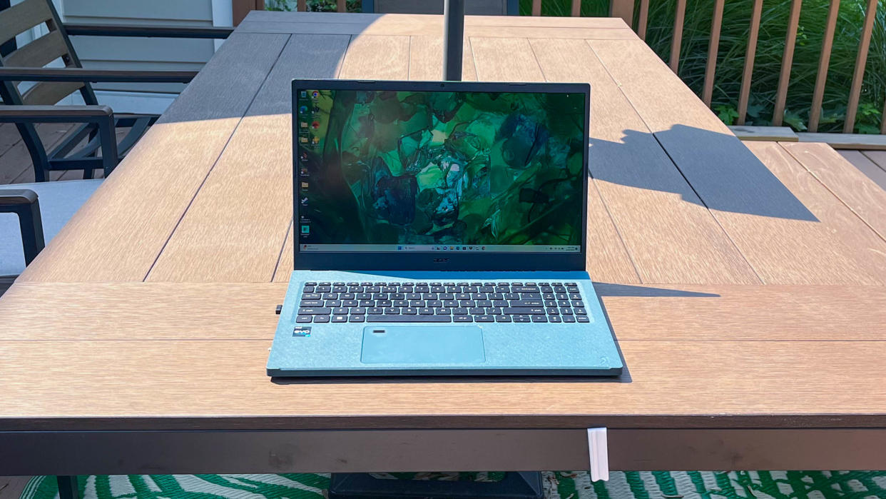  Acer Aspire Vero 15 (2023) outside on an outdoor table 