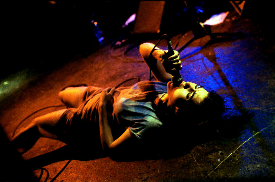 Kathleen Hanna performs with Bikini Kill in 1994. (Lindsay Brice/Getty Images)