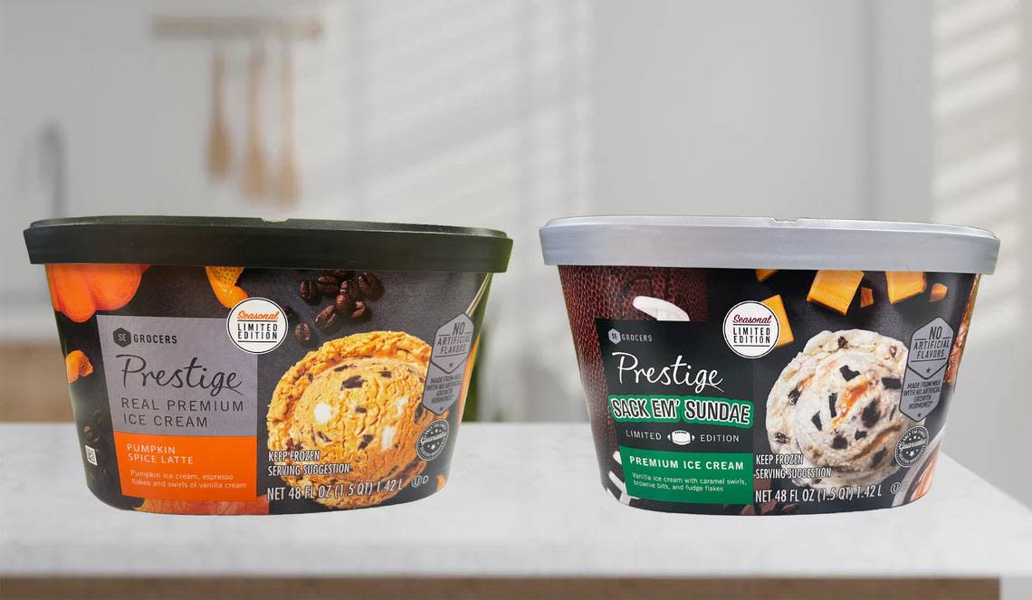 SE Grocers’ fall flavors of ice cream sold at Winn-Dixie grocery stores for 2024 include Sack Em’ Sundae and Pumpkin Spice Latte.