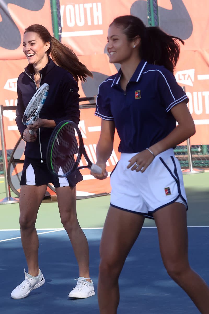 Kate Middleton playing tennis with Emma Raducanu.