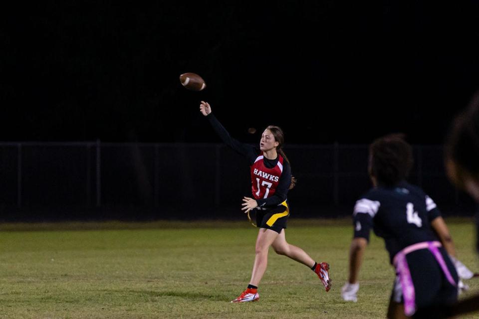 Wellington, Seminole Ridge, Palm Beach Central and Royal Palm Beach flag football teams take part in district semifinal competition on Feb. 9, 2024.