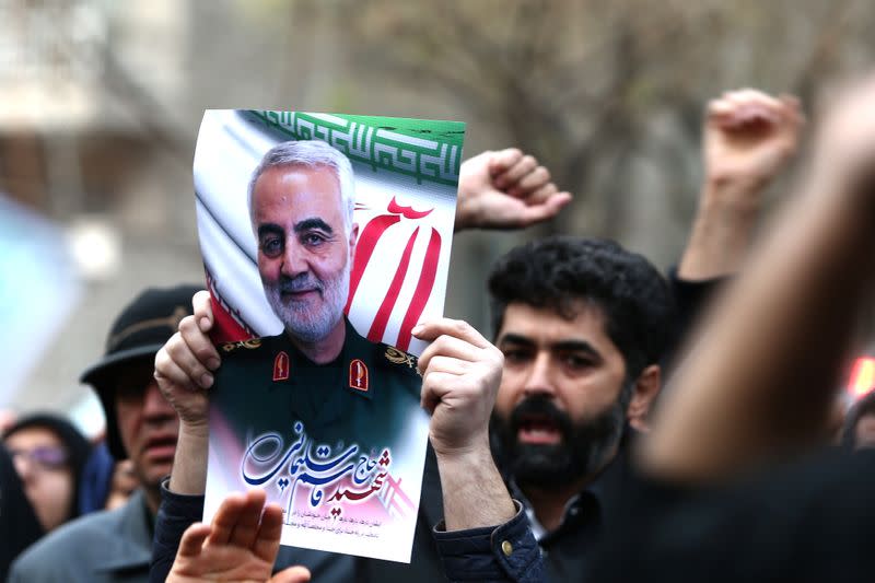 Protest against the killing of Iranian Major-General Soleimani in front of United Nation office in Tehran