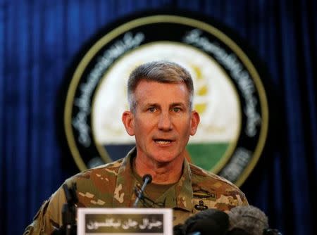 U.S. Army General John Nicholson, Commander of Resolute Support forces and U.S. forces in Afghanistan, speaks during a news conference in Kabul, Afghanistan April 14, 2017. REUTERS/Omar Sobhani