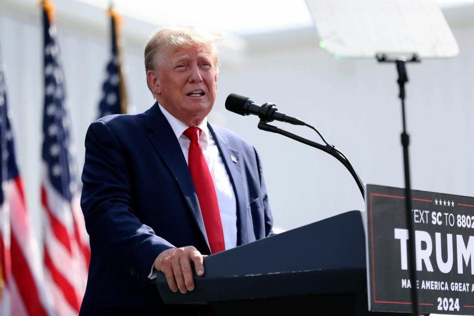 Former President Donald Trump speaks at a rally in Summerville, S.C., Monday, Sept. 25, 2023. (AP Photo/Artie Walker Jr.) ORG XMIT: SCAW104