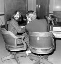 <p>Charles Manson smiles in the courtroom during his trial in Independence, Calif., on Dec. 4, 1969. (Photo: AP) </p>