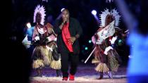 <p>Indigenous rapper Mau Power gets the crowd rocking.</p>