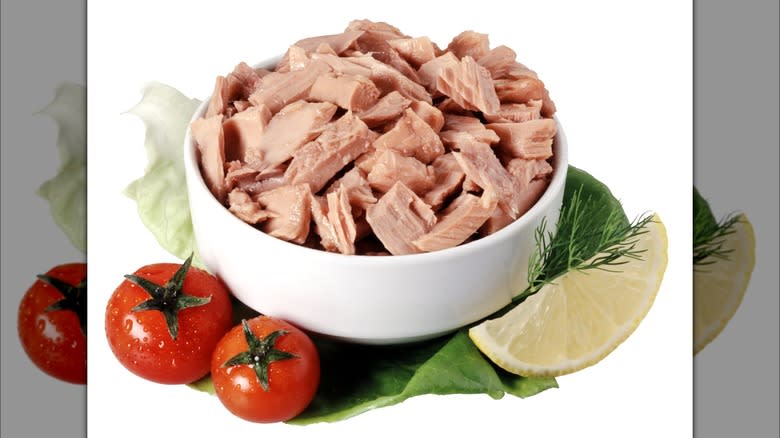 Bowl of canned salmon