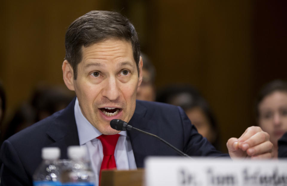 In this photo taken July 13, 2016, Centers for Disease Control and Prevention Director Tom Frieden testifies on Capitol Hill in Washington, Frieden, the head of the government's fight against the Zika virus said that 