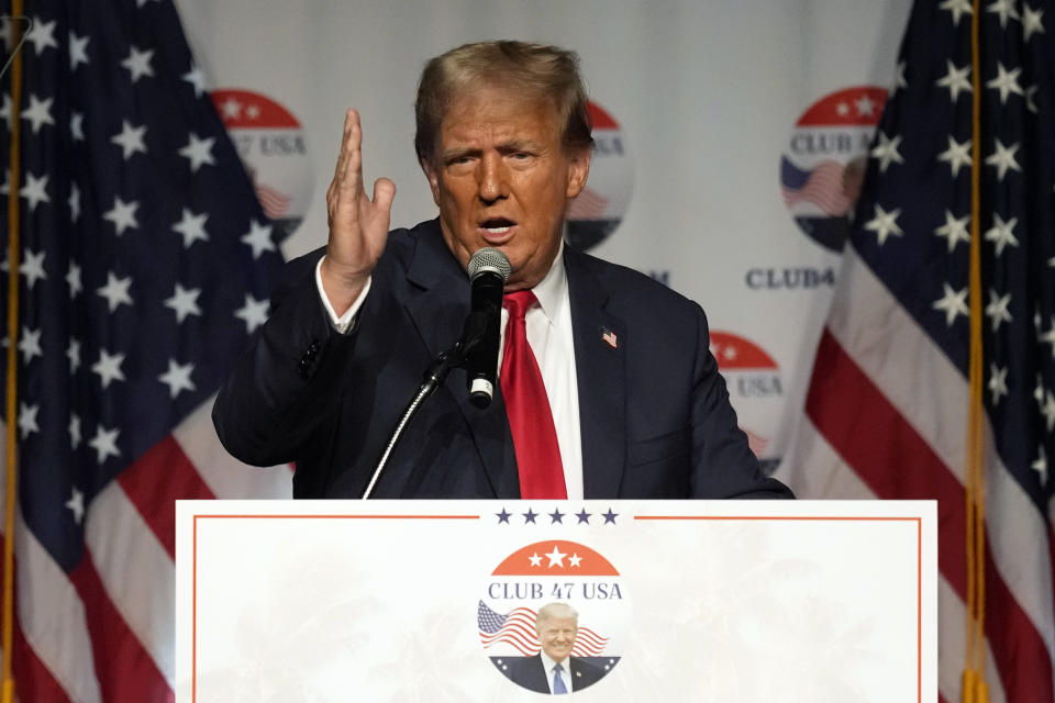 Republican presidential candidate former President Donald Trump speaks Wednesday, Oct. 11, 2023, at Palm Beach County Convention Center in West Palm Beach, Fla. (AP Photo/Rebecca Blackwell)