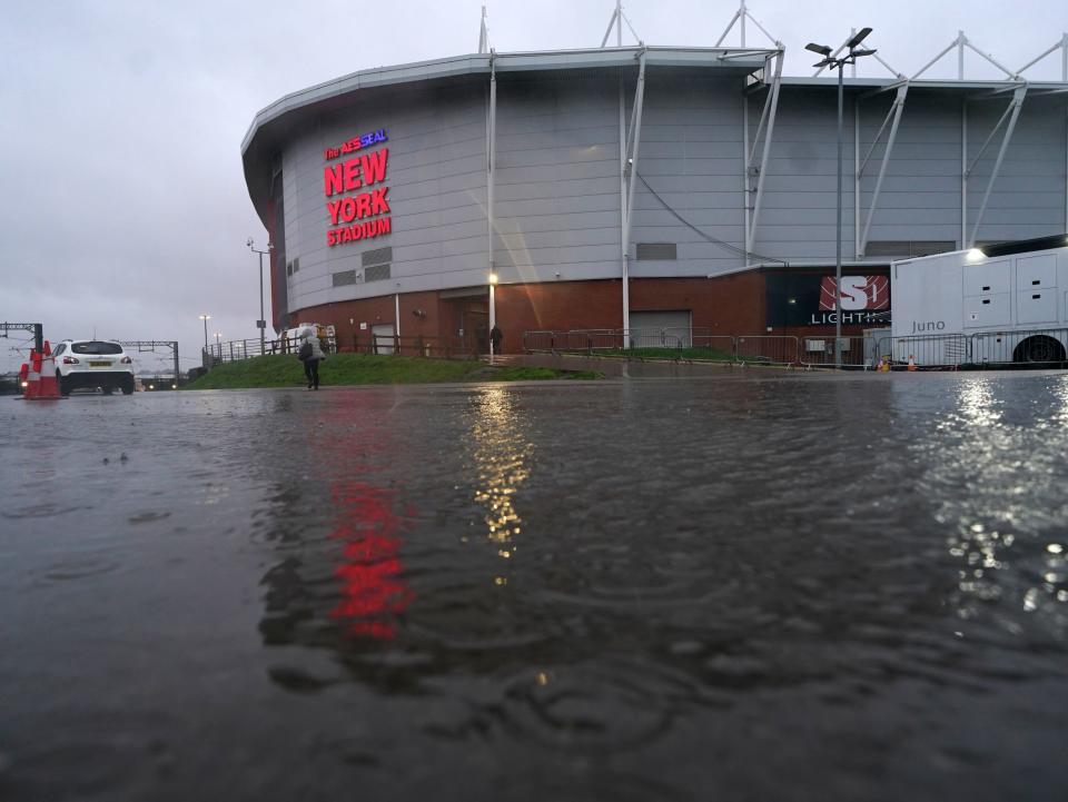 High water levels around a stadium in Rotherham (PA)