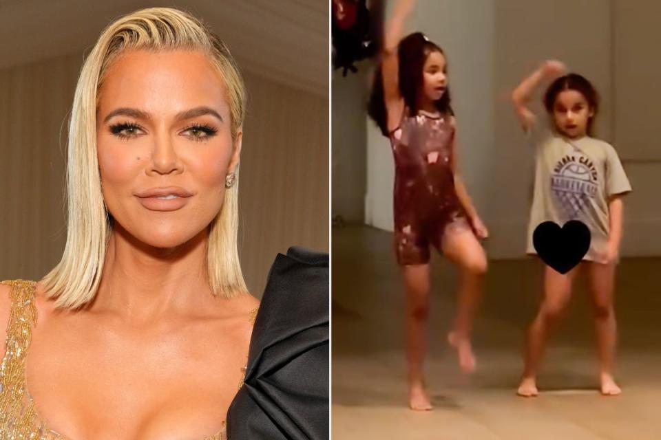 <p>Kevin Mazur/MG22/Getty; Khloe Kardashian/Instagram</p> Khloé Kardashian shared new videos of daughter True and niece Dream dancing.