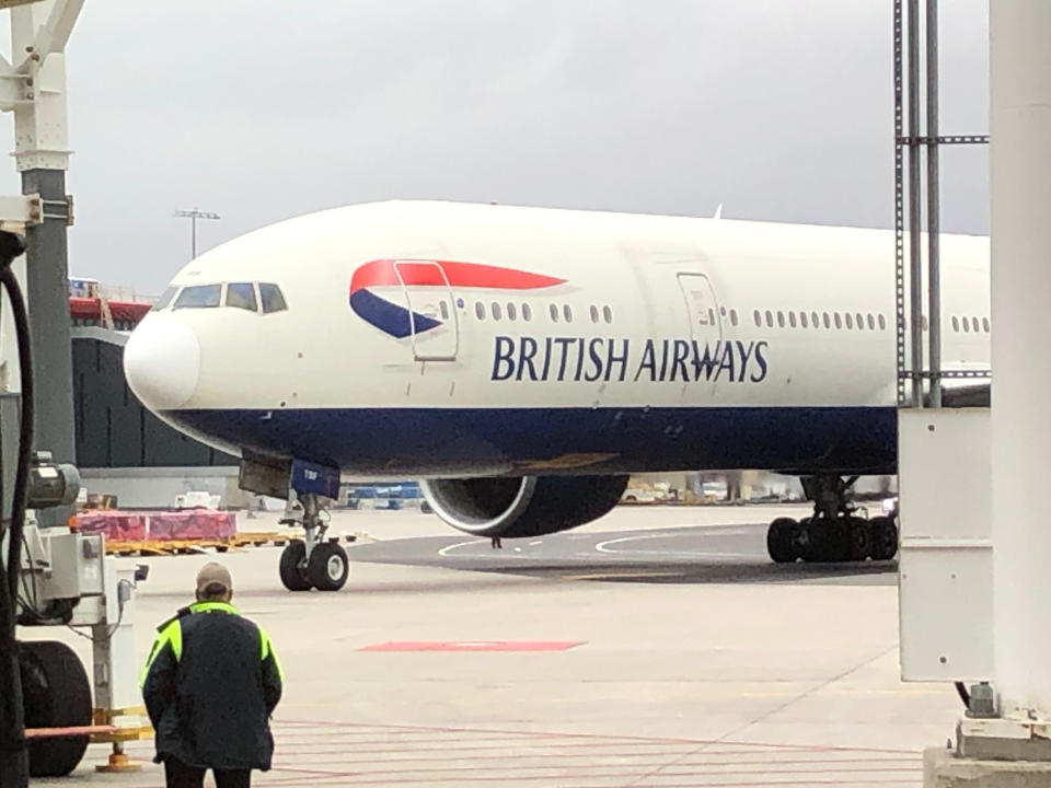 British Airways plane carrying Britain's Prince William and Catherine, Princess of Wales, arrives at Boston Logan International Airport on Wednesday, Nov. 30, 2022. The Prince and Princess of Wales are making their first overseas trip since the death of Queen Elizabeth II in September. (John Tlumacki/The Boston Globe via AP, Pool)