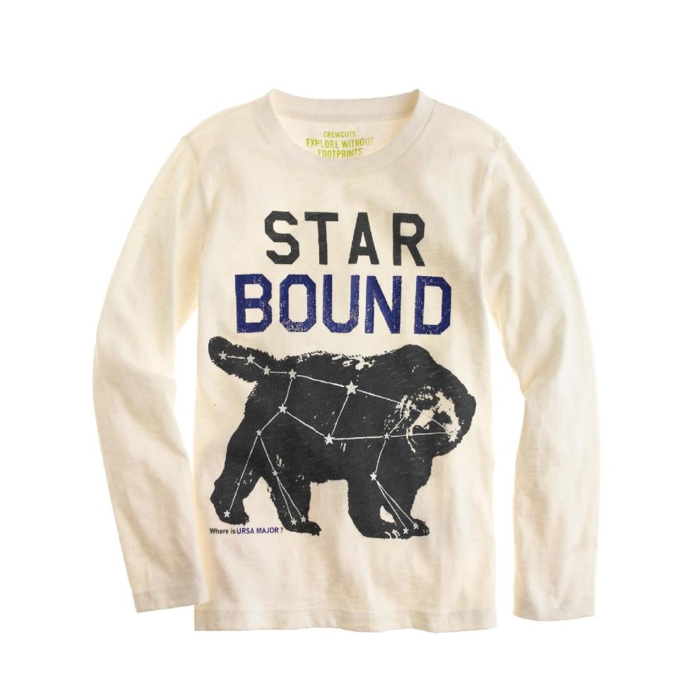This product image released by J. Crew shows a cotton long-sleeve Star Bound Ursa Major constellation T-shirt. (AP Photo/J. Crew)