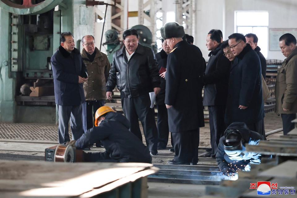 North Korean leader Kim Jong-un visits a shipyard in Nampho (AP)