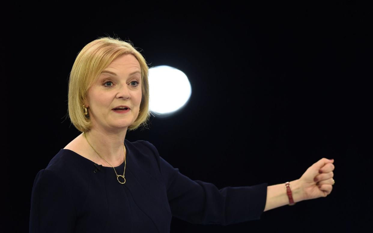 British Foreign Secretary and Tory leadership candidate Liz Truss at the Conservative Party leadership election hustings at the Manchester Central Convention Complex, Manchester, Britain 19 August 2022 - PETER POWELL/EPA-EFE/Shutterstock