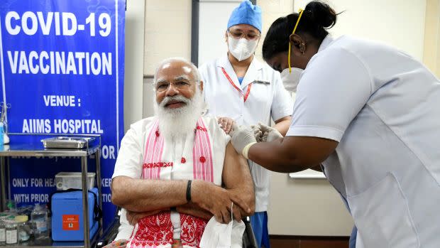 India's PM Modi receives a dose of a COVID-19 vaccine in New Delhi