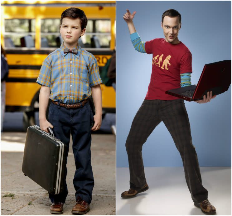 El joven Sheldon y su contraparte adulta. (Foto de CBS).