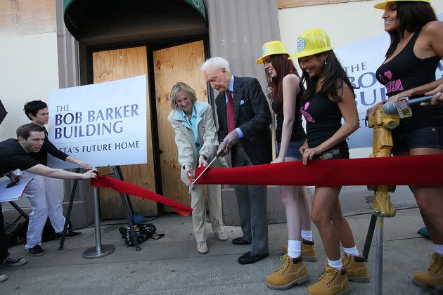 Barker cuts the ribbon at a dedication ceremony for a building named after him — an office of the nonprofit People for the Ethical Treatment of Animals, or PETA — in Los Angeles on March 10, 2010.