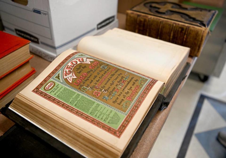 Old bibles are among the finds in the special collections room for the AAUW Used Book Sale at the Penn State Snider Agriculture Arena on Thursday, May 11, 2023.