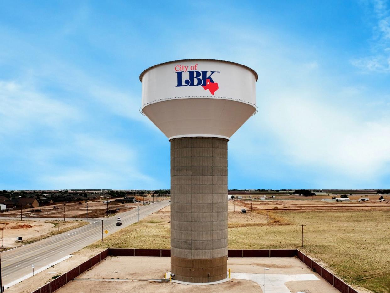 This mockup, presented to the Lubbock City Council on Tuesday, shows what a new water tower might look like inscribed with a new, proposed City of Lubbock logo.