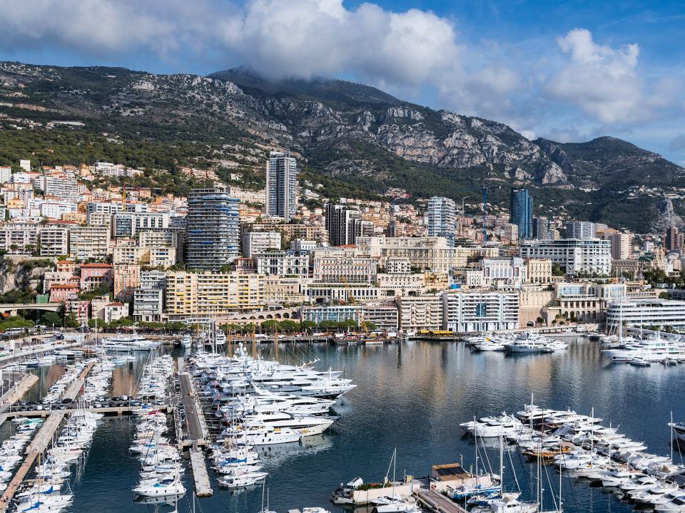 Panoramic overview of Port Hercule in Monaco.