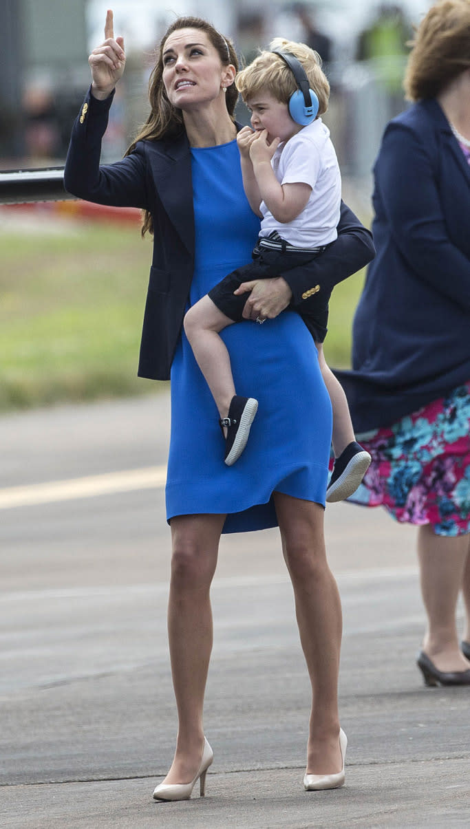 Kate Middleton wearing L.K. Bennett Heels with Prince George in Trotters. - Credit: Shutterstock