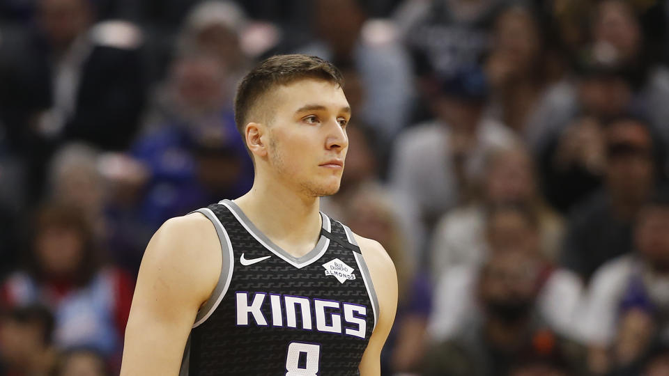 Sacramento Kings guard Bogdan Bogdanovic during the first quarter of an NBA basketball game against the Los Angeles Lakers in Sacramento, Calif., Saturday, Feb. 1, 2020. The Lakers won 129-113. (AP Photo/Rich Pedroncelli)