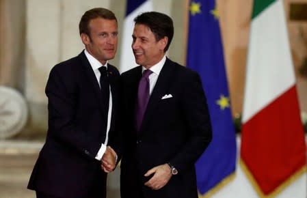 French President Emmanuel Macron and Italian Prime Minister Giuseppe Conte meet in Rome