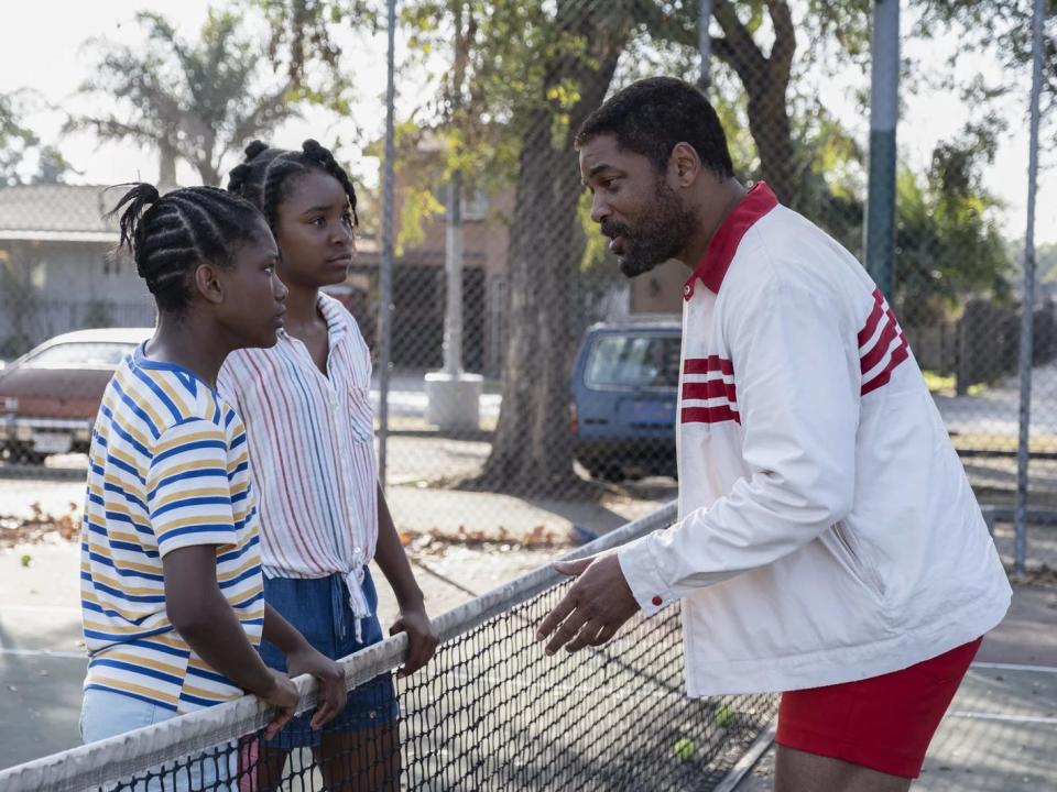 Saniyya Sidney, Demi Singleton, and Will Smith in "King Richard."