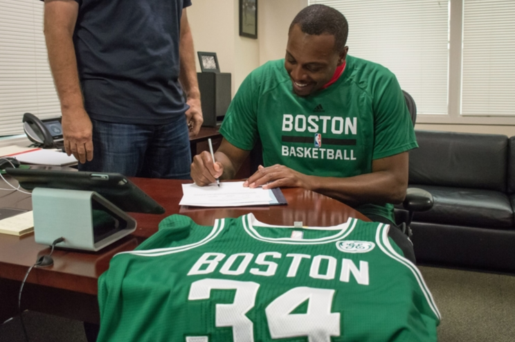 Paul Pierce officially signed a contract Monday so he could retire as a Celtic. (Via Boston Celtics)