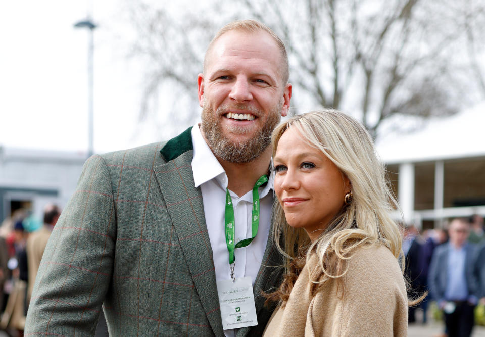 CHELTENHAM, UNITED KINGDOM - MARCH 15: (EMBARGOED FOR PUBLICATION IN UK NEWSPAPERS UNTIL 24 HOURS AFTER CREATE DATE AND TIME) James Haskell and Chloe Madeley attend day 1 'Champion Day' of the Cheltenham Festival at Cheltenham Racecourse on March 15, 2022 in Cheltenham, England. (Photo by Max Mumby/Indigo/Getty Images)