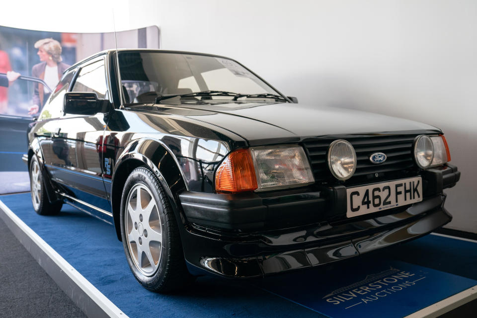 The 1985 Ford Escort RS Turbo previously owned by Diana, Princess of Wales, on display at the Silverstone Race Circuit near Towcester, Northamptonshire, England before it goes up for auction. August 27, 2022. / Credit: Joe Giddens/PA ImagesGetty Images