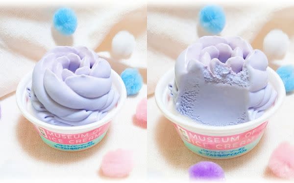 不只是做成3D立體的玫瑰花設計，最厲害的是這款雪糕的顏色更是令人淪陷的薰衣草紫色