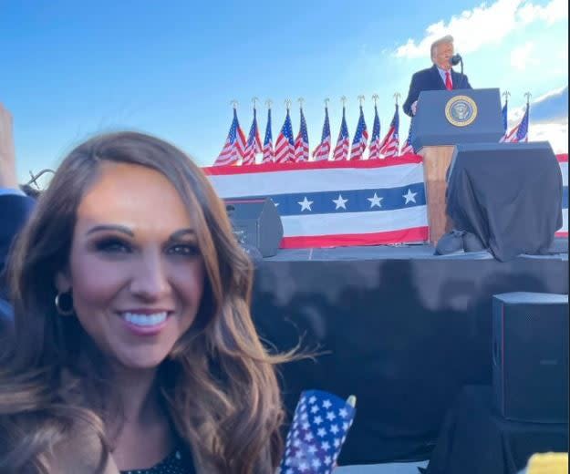 Rep. Lauren Boebert takes a selfie at Donald Trump’s farewell address rather than attending Joe Biden’s inauguration on 20 January, 2021.  (Twitter)