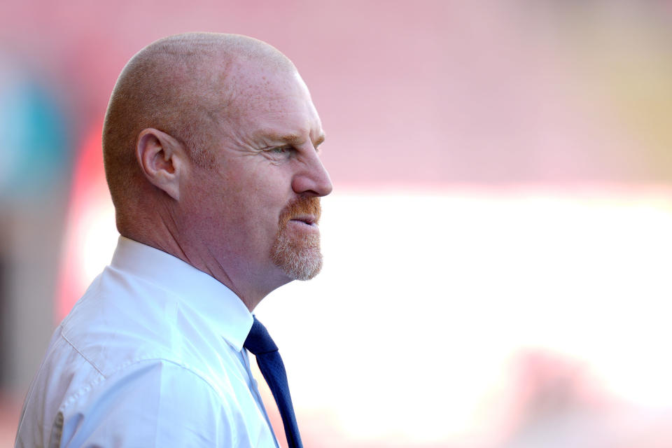 Everton's head coach Sean Dyche waits for the start of the English Premier League soccer match between Bournemouth and Everton at the Vitality Stadium in Bournemouth, England, Saturday, March 30, 2024. (Andrew Matthews/PA via AP)