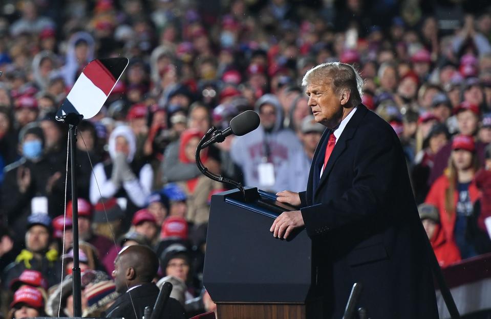 President Donald Trump speaks at a campaign rally at Duluth International Airport in Duluth, Minnesota, on September 30.