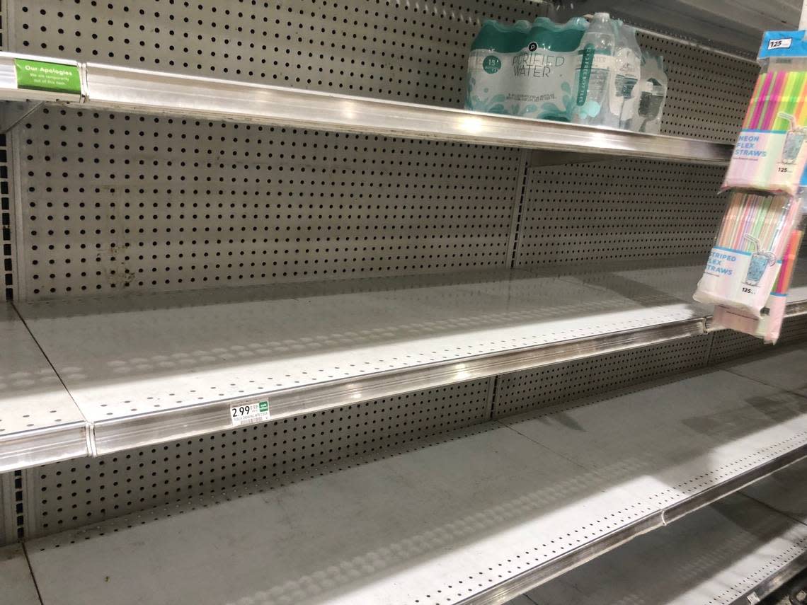 Empty shelves at a Miami area Publix on Friday evening. Madeleine Marr/mmarr@miamiherald.com